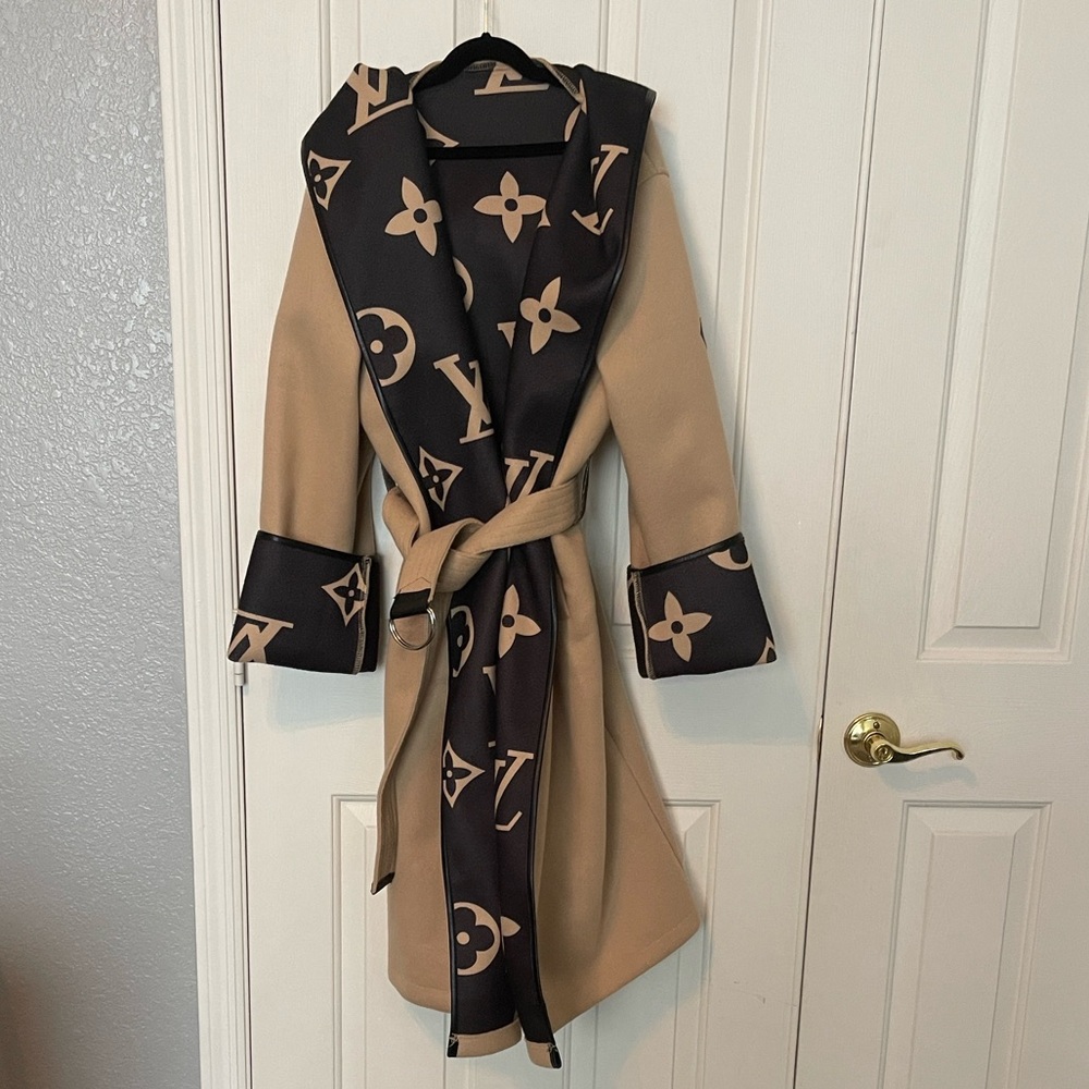 Louis Vuitton Camel Coat with Dark Brown Monogram Trim